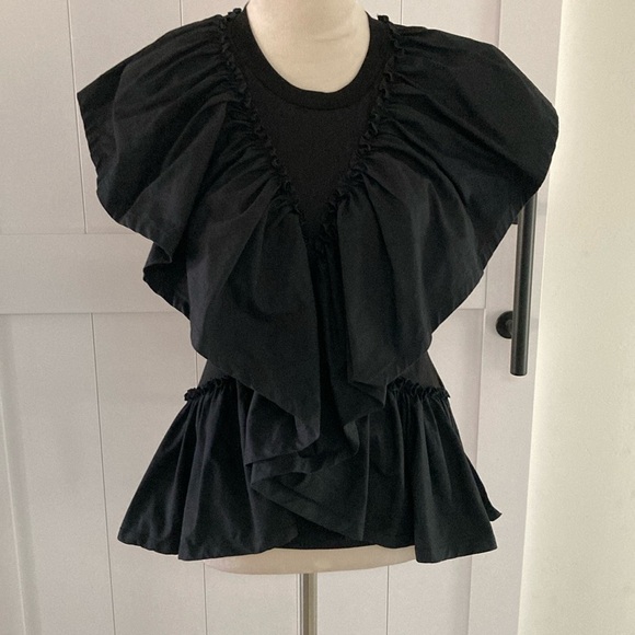 3.1 Phillip Lim women's size XS black butterfly ruffle cotton t shirt - Picture 3 of 9